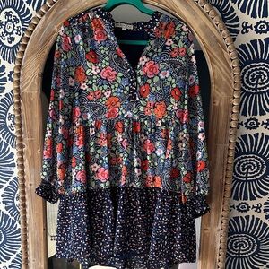 Joy Joy Multicolor Floral Long Sleeve Tiered Dress